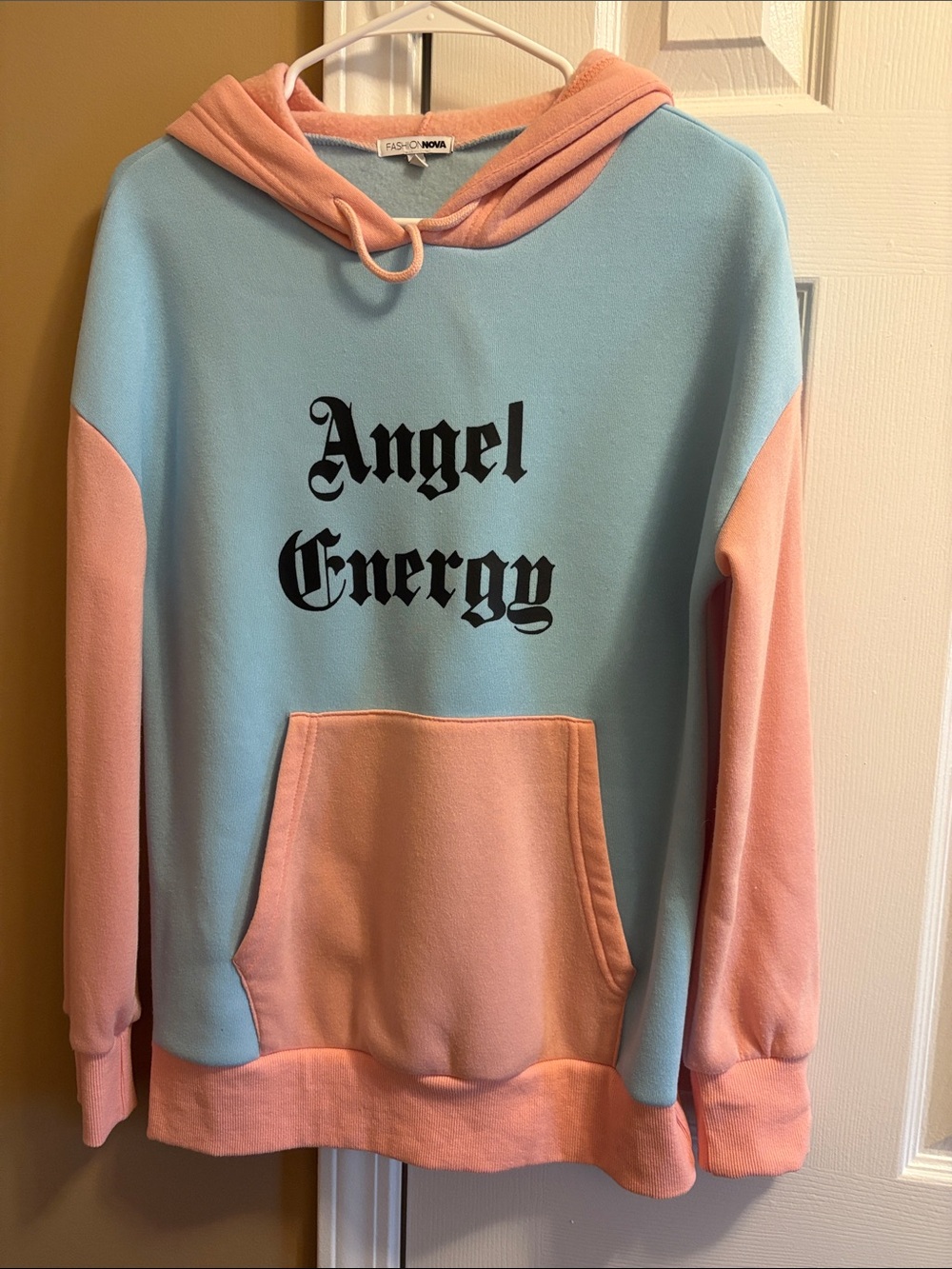 Fashion Nova Angel Energy Colorblock Hoodie - Light Blue & Pink